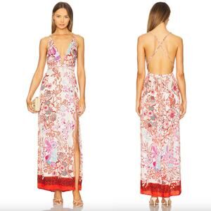 Poupette St Barth | NWT Calla Maxi Dress in Red Geo Fish Floral Halter M